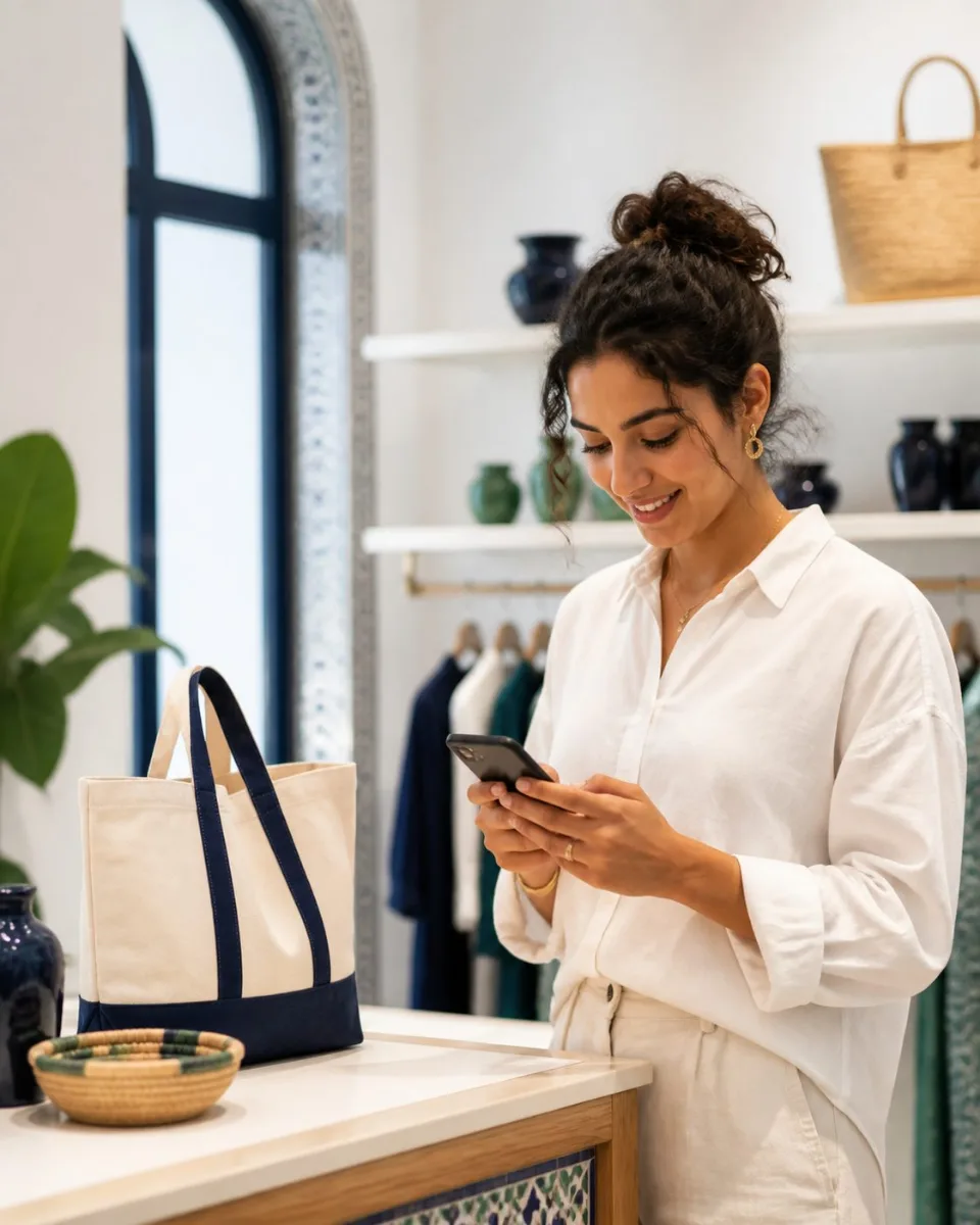 Une cliente consulte ses récompenses Toofid sur son téléphone